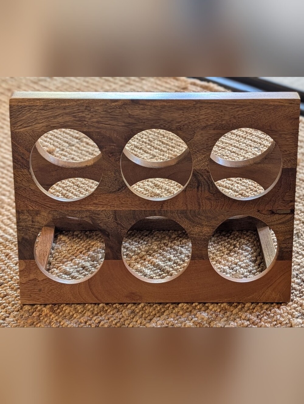 Real Wood 6-Bottle Wine Rack - Natural Light Walnut Tone